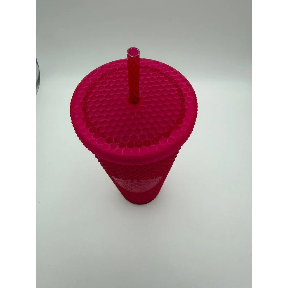 Starbucks 2021 Matte Hot Pink Studded Cold Cup Tumbler 24Oz Venti New with Straw